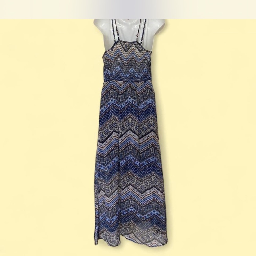 Blue and Gray Halter Sundress Maxi